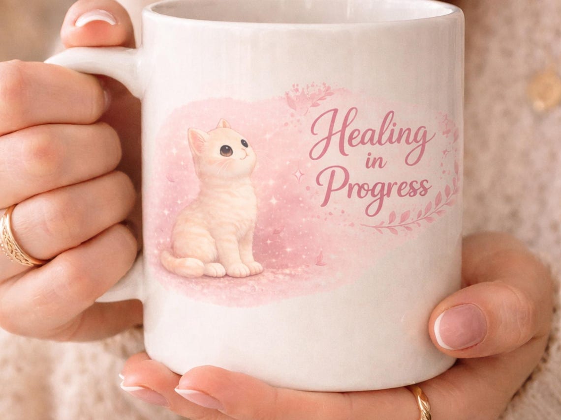 Healing in Progress Cat PNG, Pastel Kitten Quote Design (digital ...