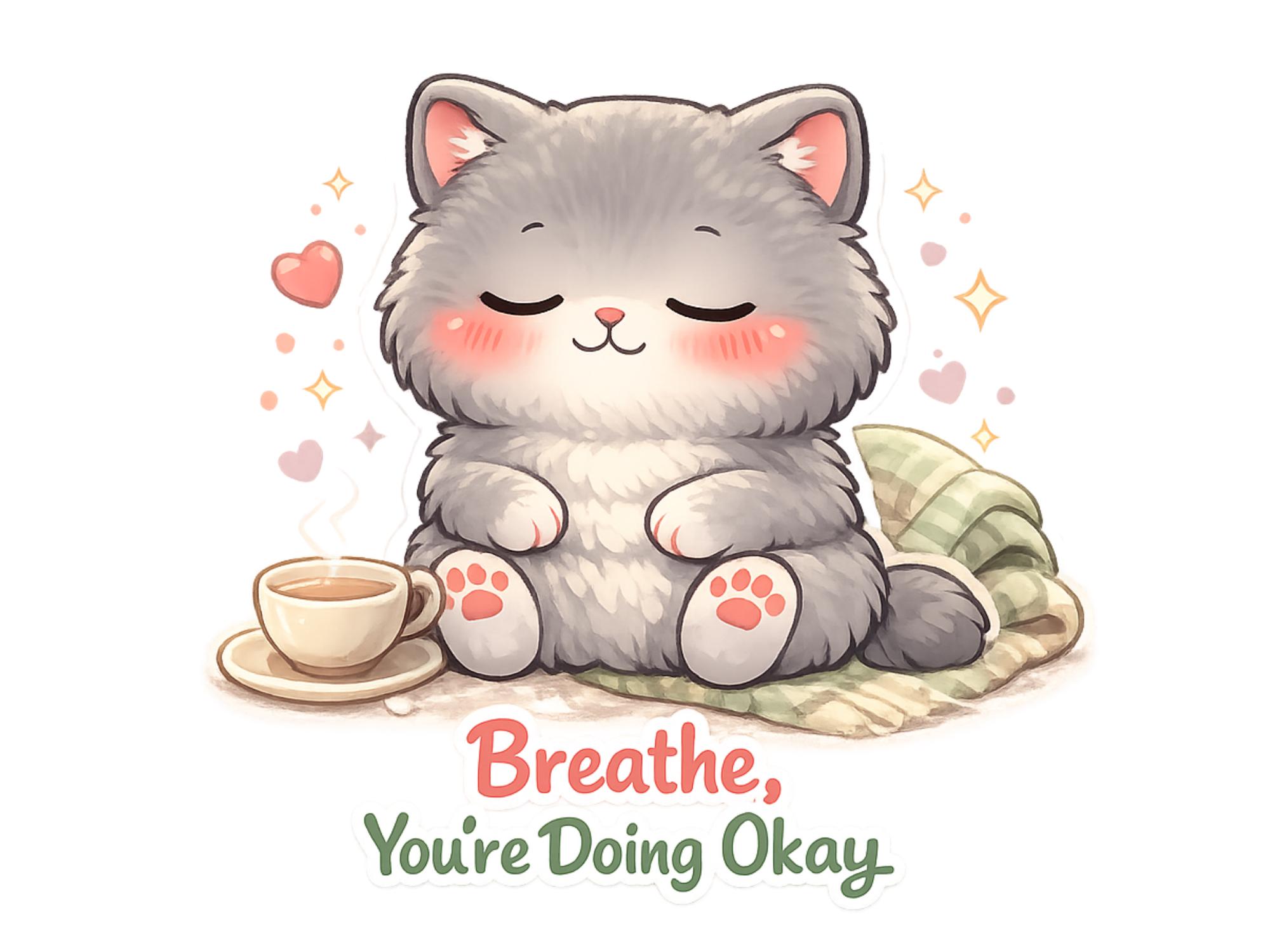 Mental Health Cat PNG Bundle, Kawaii Self Care Quotes Clipart (digital ...