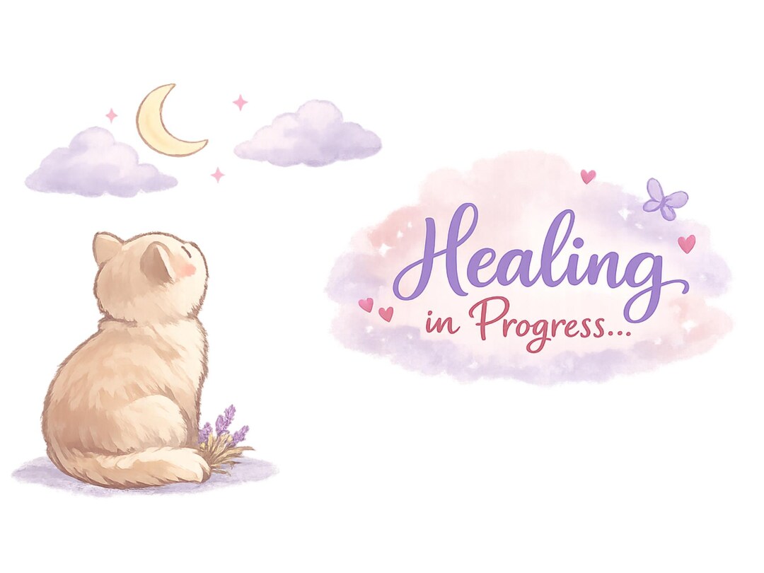 Healing in Progress Cat Art, Mental Health Support, Self Care Quote ...