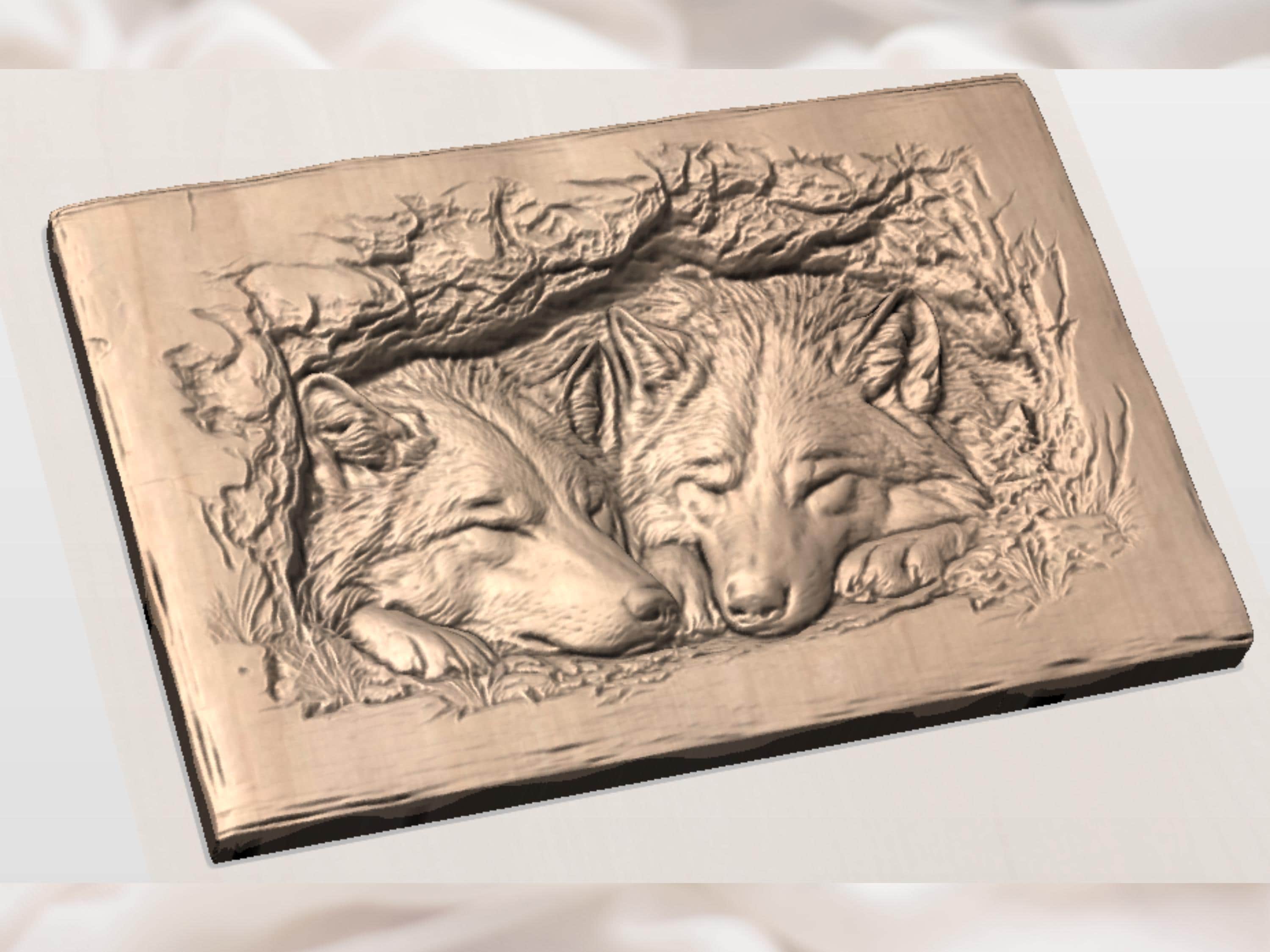 Sleeping Wolves 3D STL CNC Relief Panel | Wolf Couple Wood Carving ...