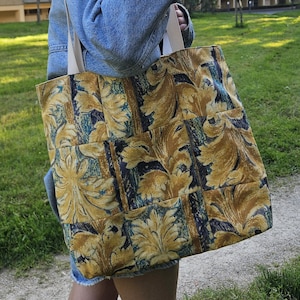 Upcycled Patchwork Tote Bag, Handmade Floral Tapestry Shoulder Bag, Large Sustainable Everyday Tote, One of a Kind