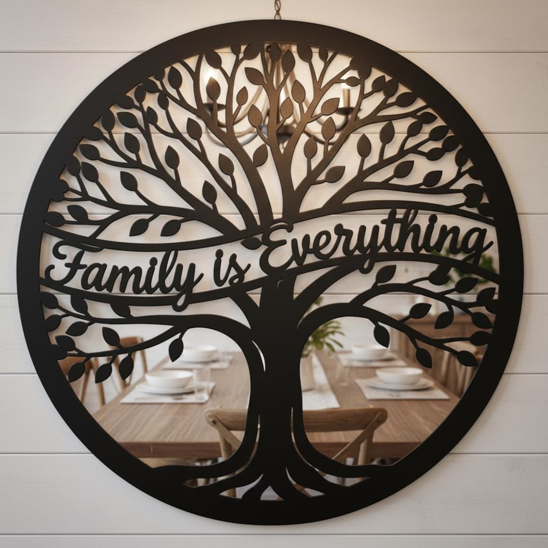 Metal Family Tree Wall Art - Family is Everything Sign - Circular Tree ...