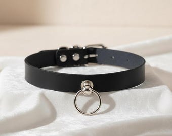 Ras de cou cosplay - Collier en cuir PU, Collier punk avec anneau de chaîne, Accessoire de fête unisexe