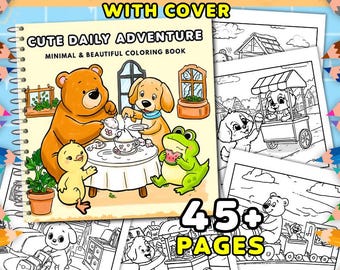 Más de 45 páginas para colorear de aventuras diarias, libro para colorear, páginas para colorear, páginas para colorear lindas, libro para colorear para adultos, PDF imprimible fácil y atrevido