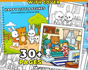 Libro para colorear de escenas alegres, más de 30 páginas para colorear adorables, libro para colorear para adultos, páginas para colorear de animales adorables, PDF imprimible