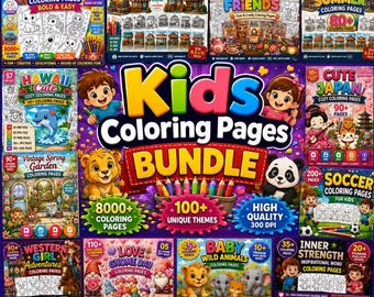Paquete de más de 8000 páginas para colorear, libros para colorear acogedores, más de 100 libros para colorear, para niños y adultos, libros para colorear infantiles, PDF, EPS, SVG (descarga digital)
