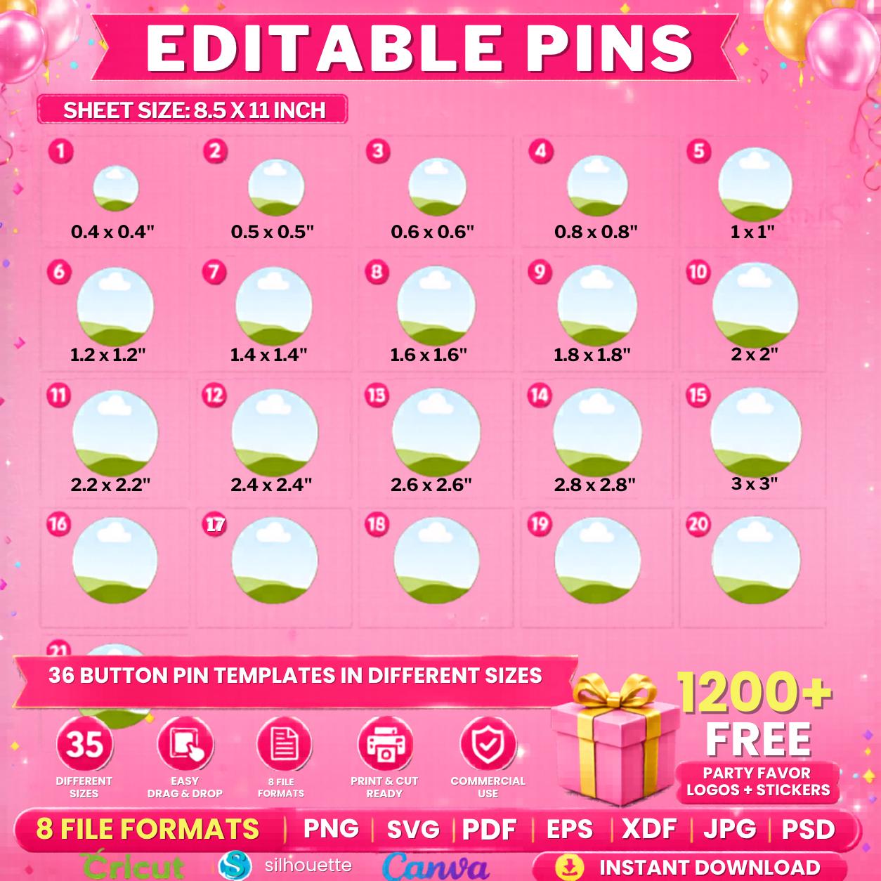 36x Button Pin Template Bundle, Button Pin Template, Button Pin ...
