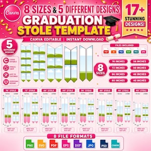 Graduation Stole Canva Frame Templates, 8 Sizes & 5 Different Designs, Editable Graduation Stole, Sash Frame, Kids Stole, Class of 2026, 72"