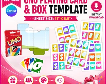 UNO Card Template , Uno Playing card and Box Template, Playing Card Game, Custom Game Card Deck Template, Editable Canva Drag and drop, DIY