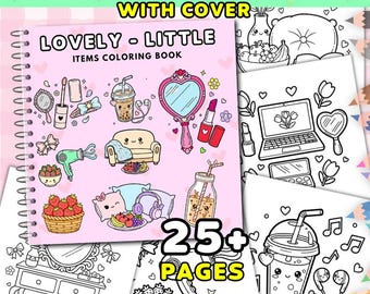 Libro para colorear de objetos pequeños y encantadores, páginas para colorear lindas para niños y adultos, libro para colorear acogedor y relajante, páginas para colorear, PDF imprimible.