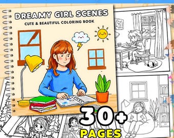 Libro para colorear "Momentos de Chica Acogedora" / PDF imprimible fácil y atrevido / Páginas dibujadas a mano para iPad, Chica Soñadora, Páginas para colorear digitales, Libro, Coco Wyo