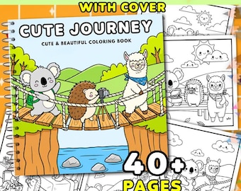 Libro para colorear "Un viaje encantador", más de 40 páginas para colorear, animales adorables, PDF