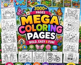 Paquete gigante de páginas para colorear, más de 3000 páginas para colorear, libros para colorear para niños y adultos, libros para colorear en formato PDF, EPS y SVG (descarga digital).