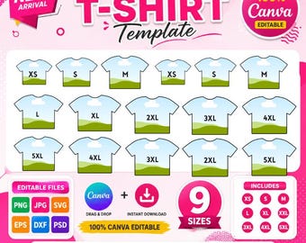 Plantilla para camiseta estampada, diseño de camiseta en blanco, plantilla para sublimación, camiseta, estampado completo, descarga digital de Canva (arrastrar y soltar), hazlo tú mismo