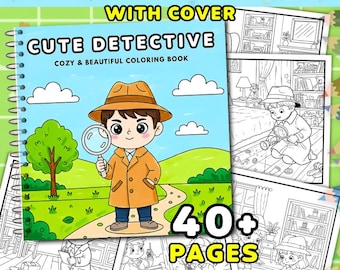 Páginas para colorear acogedoras, más de 40 páginas para colorear de detectives, libro para colorear para adultos, libro para colorear relajante, páginas para colorear imprimibles.
