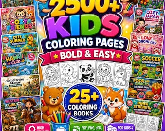 Paquete gigante de páginas para colorear, más de 2500 páginas para colorear, libros para colorear para niños y adultos, libros para colorear en formato PDF, EPS y SVG (descarga digital).