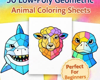 50 páginas para colorear geométricas de baja poligonalidad con diseños llamativos — Actividad de arte abstracto moderno en PDF