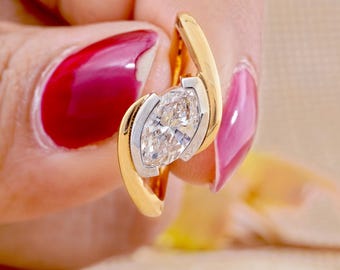 1CT Marquise Crossover Anniversary Ring, Twisted Minimalist Promise Ring, 14k gold Lab Grown Bypass Gold Birthday Gift for Wife