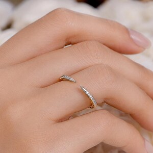 14k Gold Pave Diamond Open Cuff Claw Ring, Modern Fine Jewelry Gift for Women, Minimalist Dainty Stacking Yellow Gold Promise Ring
