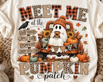 Pumpkin Patch Ghost PNG |  Meet Me to the Pumpkin Patch PNG, Western Fall Sublimation | Cute Halloween Pumpkin Digital Download