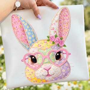 Floral Patchwork Bunny PNG, Easter Floral Bunny PNG – Floral Retro Easter Cottagecore PNG, Patchwork Design , Digital Download