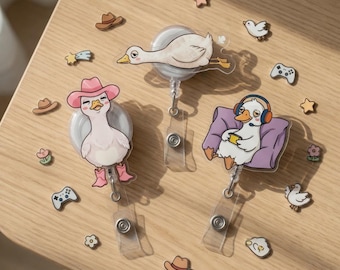 Badgehaspel grappige gans, verpleegster ID-houder Silly Duck, badgeclip Lazy Goose, cowgirl-watervogels cadeau voor haar, grillige boerderijstijl