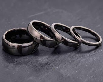 Fede nuziale in tungsteno nero lucido 2 mm 4 mm 6 mm 8 mm, anello unisex in ossidiana, anello classico comodo da uomo e donna per anniversario
