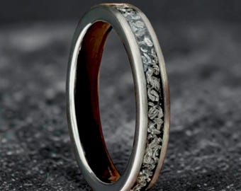 Fede nuziale in tungsteno meteorite argento da 4 mm per donna, fascia in tungsteno spazzolato sfaccettato, fede nuziale minimalista da donna o anello di promessa