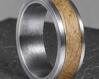 Anello in legno di botte di whisky, fede nuziale in tungsteno per uomo, anello rustico in legno, fede in botte di bourbon, fede nuziale da uomo, vestibilità comoda
