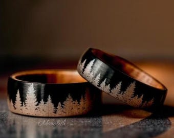 Anello in tungsteno a forma di botte di whisky, con intarsi in legno di montagna per uomo, regalo di anniversario