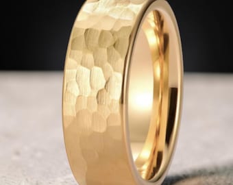 Fede nuziale in tungsteno martellato oro 8 mm, fede nuziale da uomo in carburo di tungsteno spazzolato, regalo di anniversario per lui con vestibilità comoda