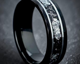 Anello in meteorite di tungsteno nero, fede nuziale in meteorite Gibeon, anello spaziale galattico, anello per anniversario da uomo, regalo per il marito, anello in tungsteno