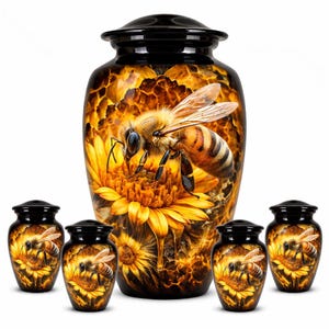 Honey Bee Cremation Urn, Sunflower Memorial Keepsake, Nature Inspired Funeral Tribute