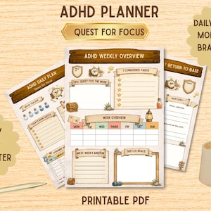 ADHD Planner Quest for Focus | Daily, Weekly, Monthly, Brain Dump (Printable PDF)