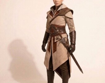 Capa con capucha de Pícaro del Desierto – Abrigo de guerrero de fantasía medieval, atuendo de cosplay con capucha larga de Nómada de la Arena