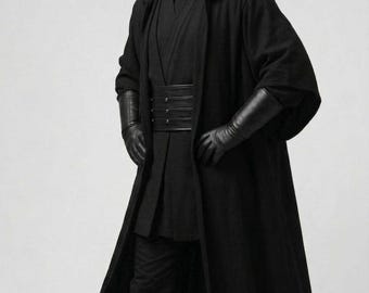 Sith Lord Cosplay Costume Black Jedi Robe Outfit with Hooded Tunic Set and Dark Side Cloak, Handmade Cosplay for Halloween and Comic Con