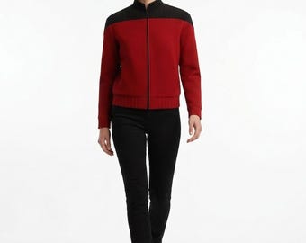 Trek Inspired Red Command Coat Wool Sci-Fi Jacket, Women’s Officer Uniform Cosplay, Handmade Premium Costume for Her