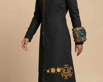 Abrigo Trafalgar Law – Chaqueta larga negra de cosplay de anime, atuendo de capitán pirata para Halloween, encuentros con fans y convenciones.