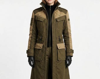 Cappotto militare da donna / Giacca tattica da campo con design robusto e multitasche per LARP, cosplay e steampunk