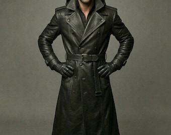 Gabardina cyberpunk de cuero hecha a mano – Abrigo largo gótico con capucha, abrigo largo de cuero genuino, abrigo oscuro personalizado