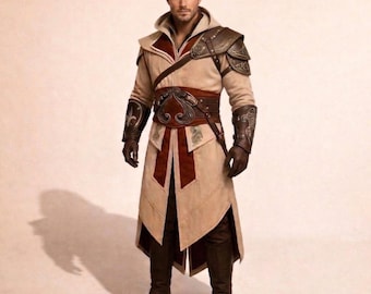 Capa con capucha de Pícaro del Desierto – Abrigo de guerrero de fantasía medieval, disfraz largo con capucha de nómada de arena para cosplay