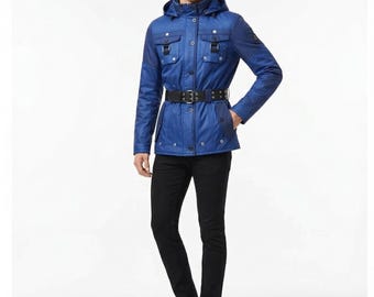Gothic Military Punk Jacket Blue Stitch Buckles, Alternative Outerwear Coat, Edgy Streetwear for Goth & Punk