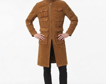 Brown Canvas Explorer Long Coat – Military Utility Jacket with Multi Pockets, Field Style Adventure Gear for Travel & Hiking