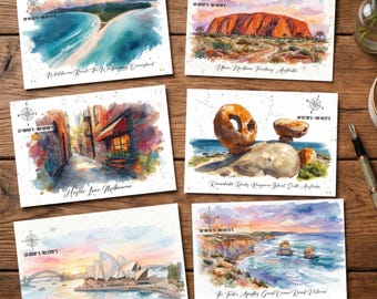 Postcards and Envelopes, Australian Watercolour Collection, 400gsm Postcrossing Cards