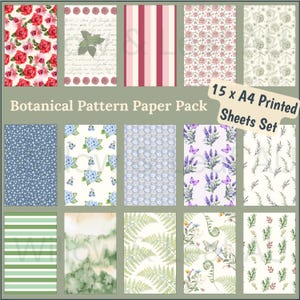 15er-Pack A4-Papier mit botanischen Motiven | Vintage-Blumenmuster, Streifen, Aquarell (Druck auf Bestellung)