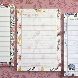 Bloc de notas personalizado A5, Colección Flores de Verano / 50 páginas rayadas, tres diseños para notas de escritorio / regalo de papelería para ella