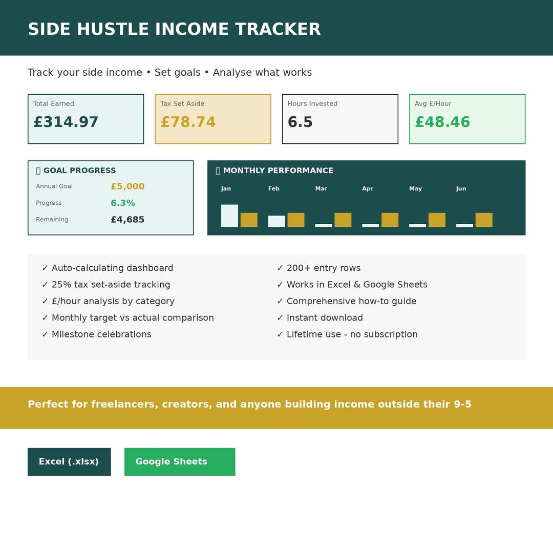 Side Hustle Income Tracker | Excel & Google Sheets (digital Download ...