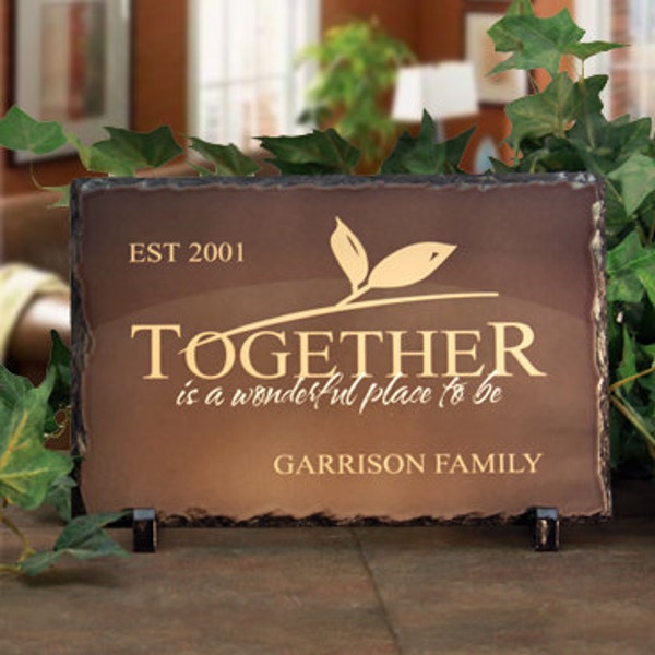 Personalized Slate Plaque with Stand : "Together" - Great for Housewarming or Wedding Gift