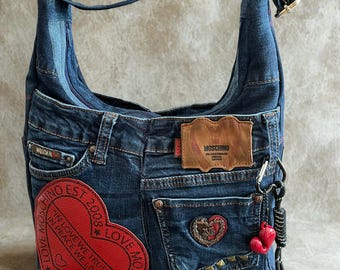 Unique handbag, handmade, jeans recycling