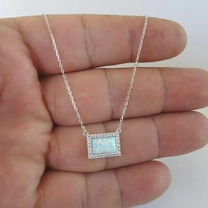 Collier pendentif rectangulaire en opale, argent sterling 925, cadeau pour elle